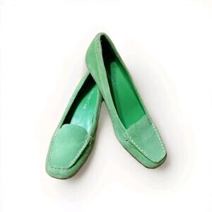 Coldwater Creek Lime Green Suede Leather Loafers Shoes Wedge Square Toe 7 M